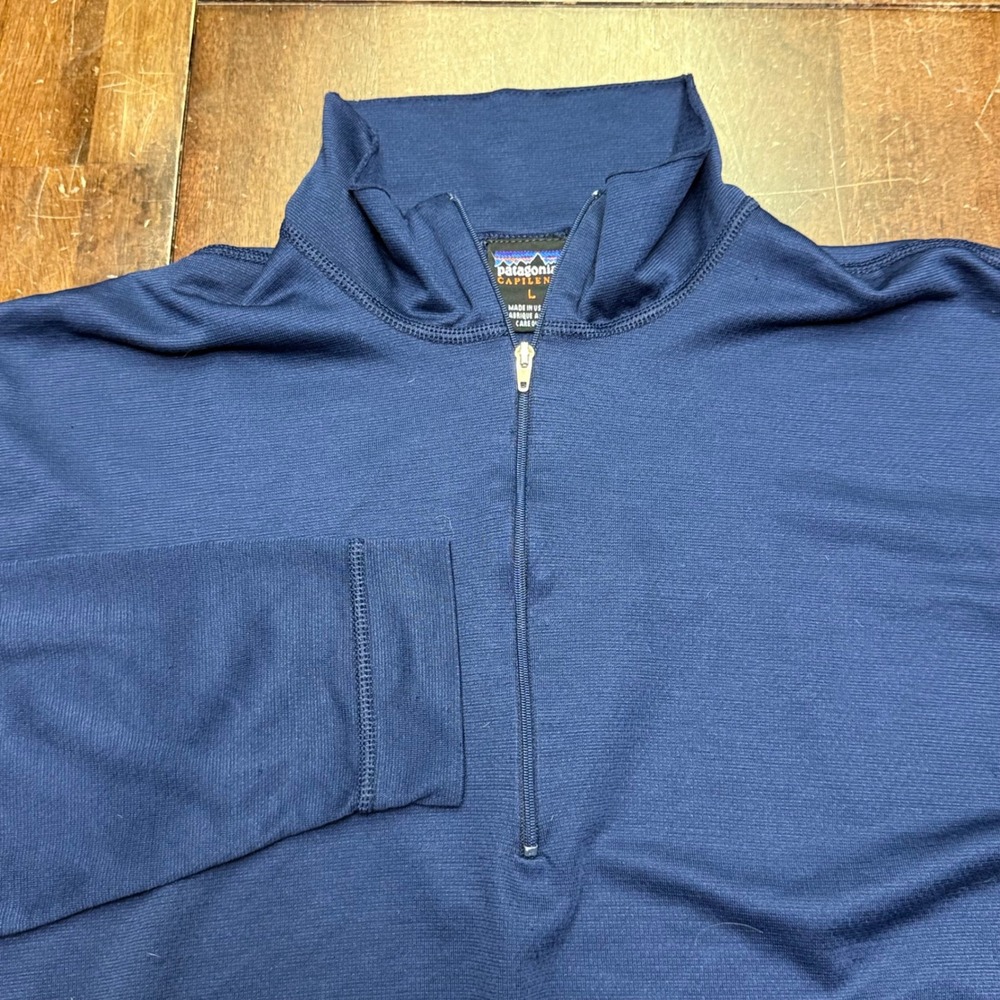 Patagonia Capilene 1/4 Zip Pullover Mens Large Blue Base Layer Made in USA VTG